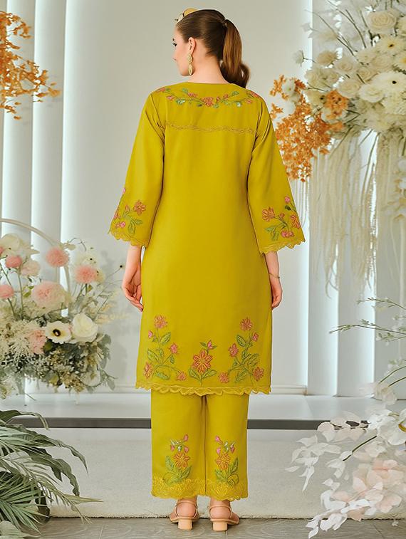 women solid with work three quarter sleeve fusion set - 22009124 - Standard Image - 4