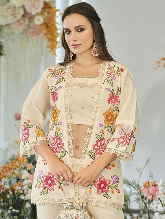 women solid with work three quarter sleeve fusion set - 22009125 - Standard Image - 4