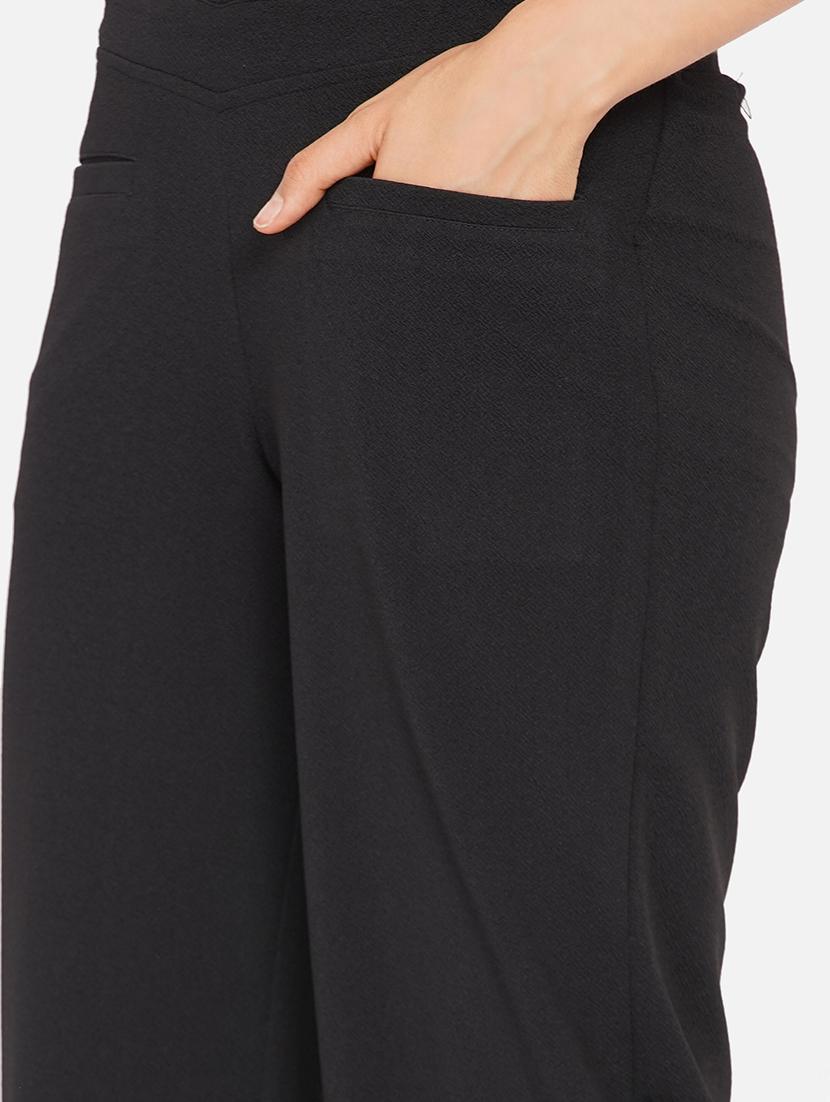 women solid mid rise cut-out detail wide leg trouser - 22009128 - Standard Image - 4
