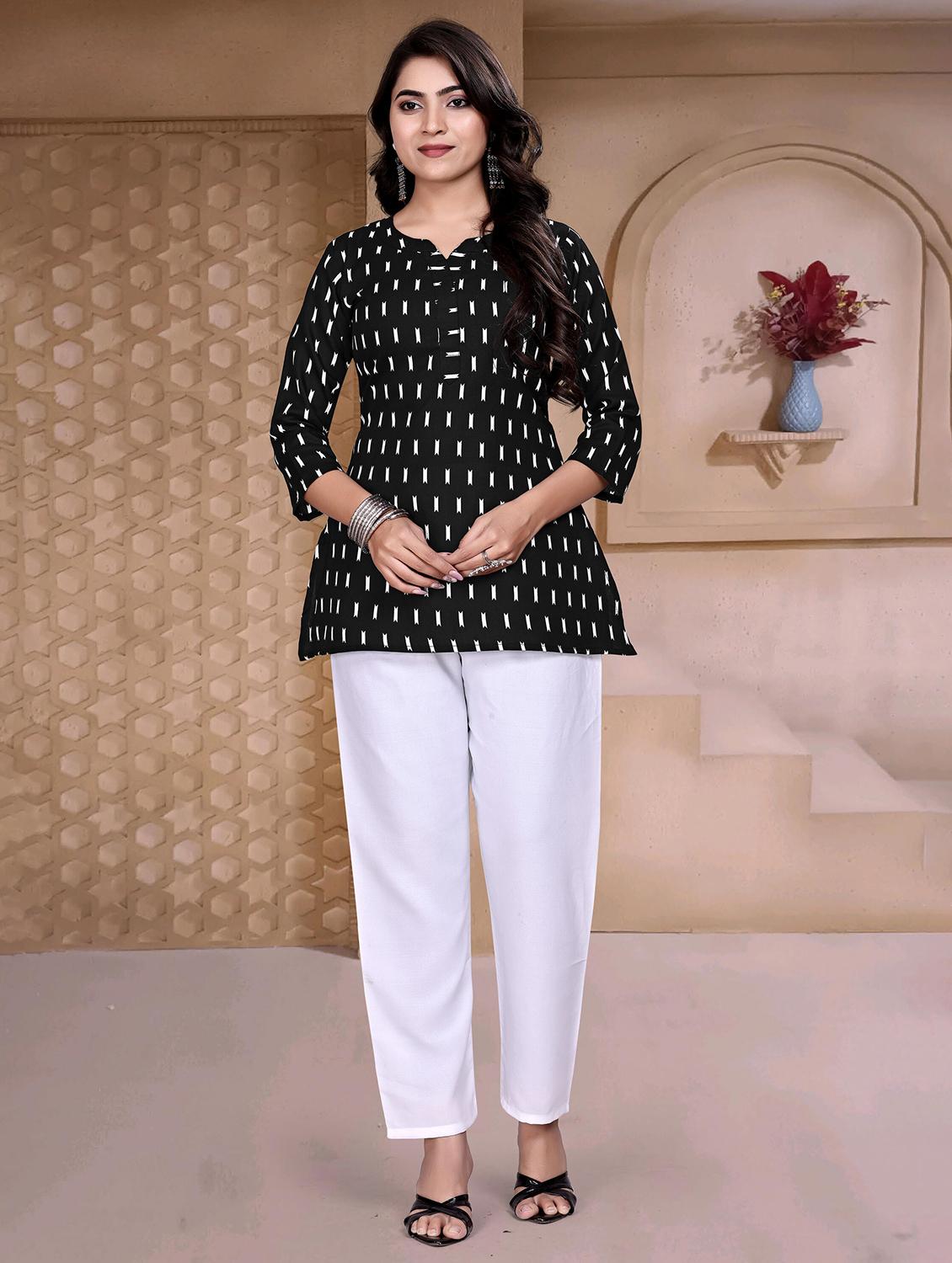 women printed three quarter sleeve straight kurti - 22009147 - Standard Image - 1
