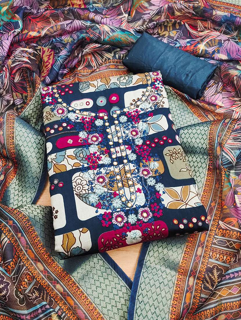 women printed embroidered unstitched suit set