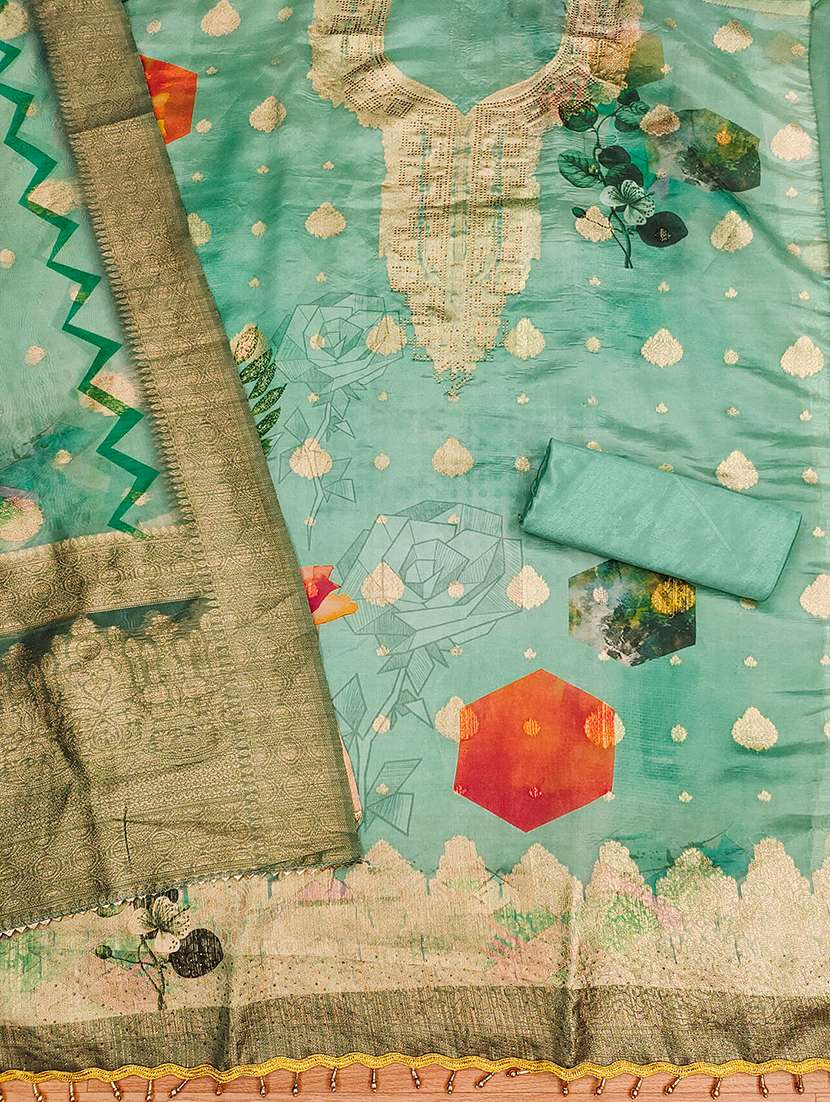 women printed swarovski details unstitched suit set - 22009179 -  Standard Image - 1