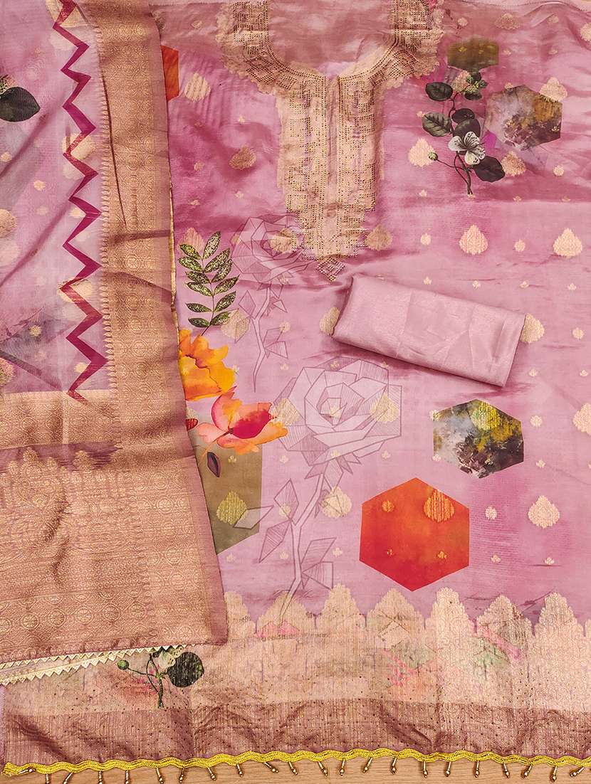 women printed swarovski details unstitched suit set - 22009180 -  Standard Image - 1