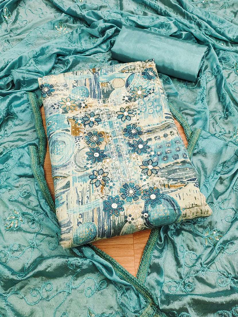 women printed embroidered unstitched suit set