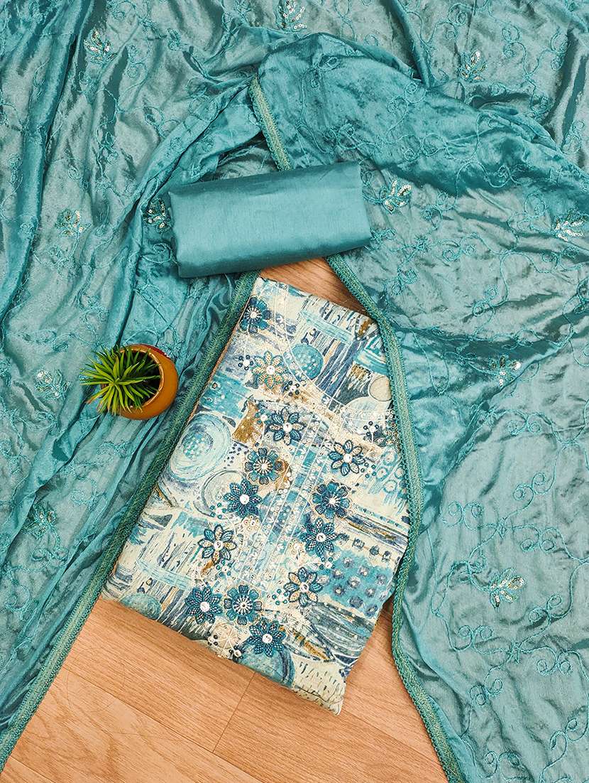 women printed embroidered unstitched suit set - 22009184 -  Standard Image - 1