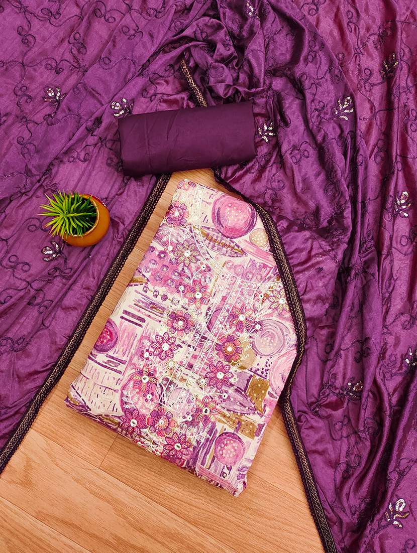 women printed embroidered unstitched suit set - 22009185 -  Standard Image - 1