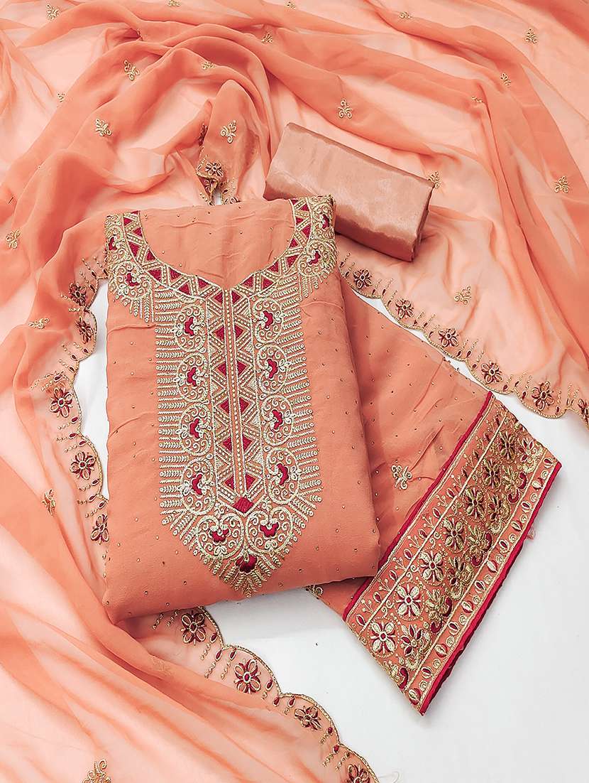 women solid with work zari work unstitched suit set - 22009191 -  Standard Image - 1