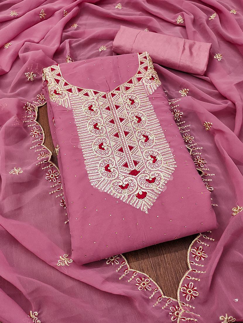 women solid with work zari work unstitched suit set - 22009192 -  Zoom Image - 0