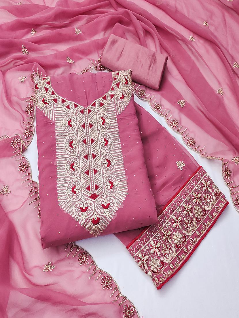 women solid with work zari work unstitched suit set - 22009192 -  Standard Image - 1