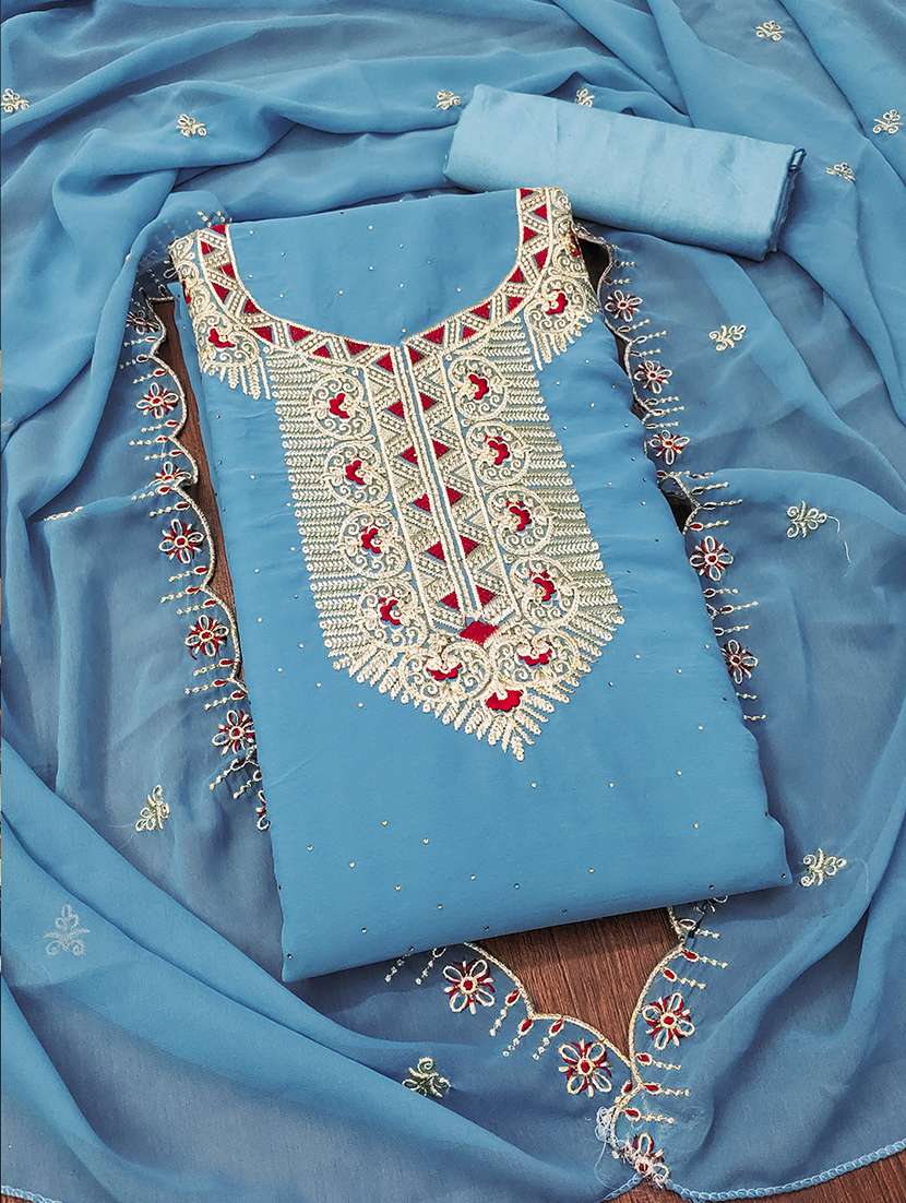 women solid with work zari work unstitched suit set