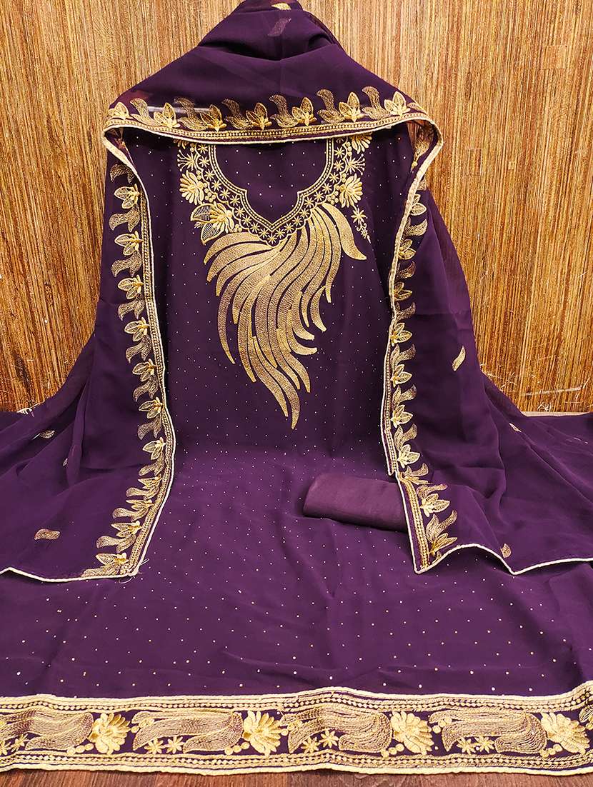 women solid with work zari work unstitched suit set - 22009197 -  Standard Image - 1