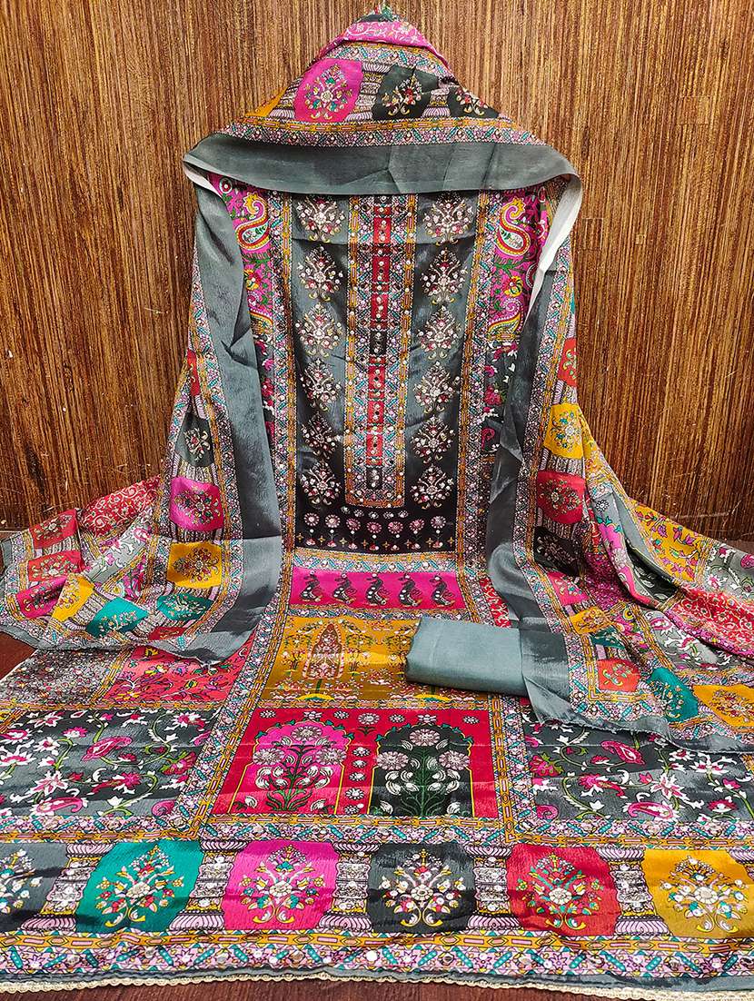 women printed mirror work unstitched suit set - 22009202 -  Standard Image - 1