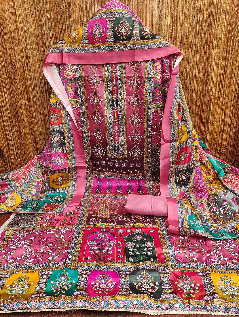 women printed mirror work unstitched suit set - 22009203 -  Standard Image - 1