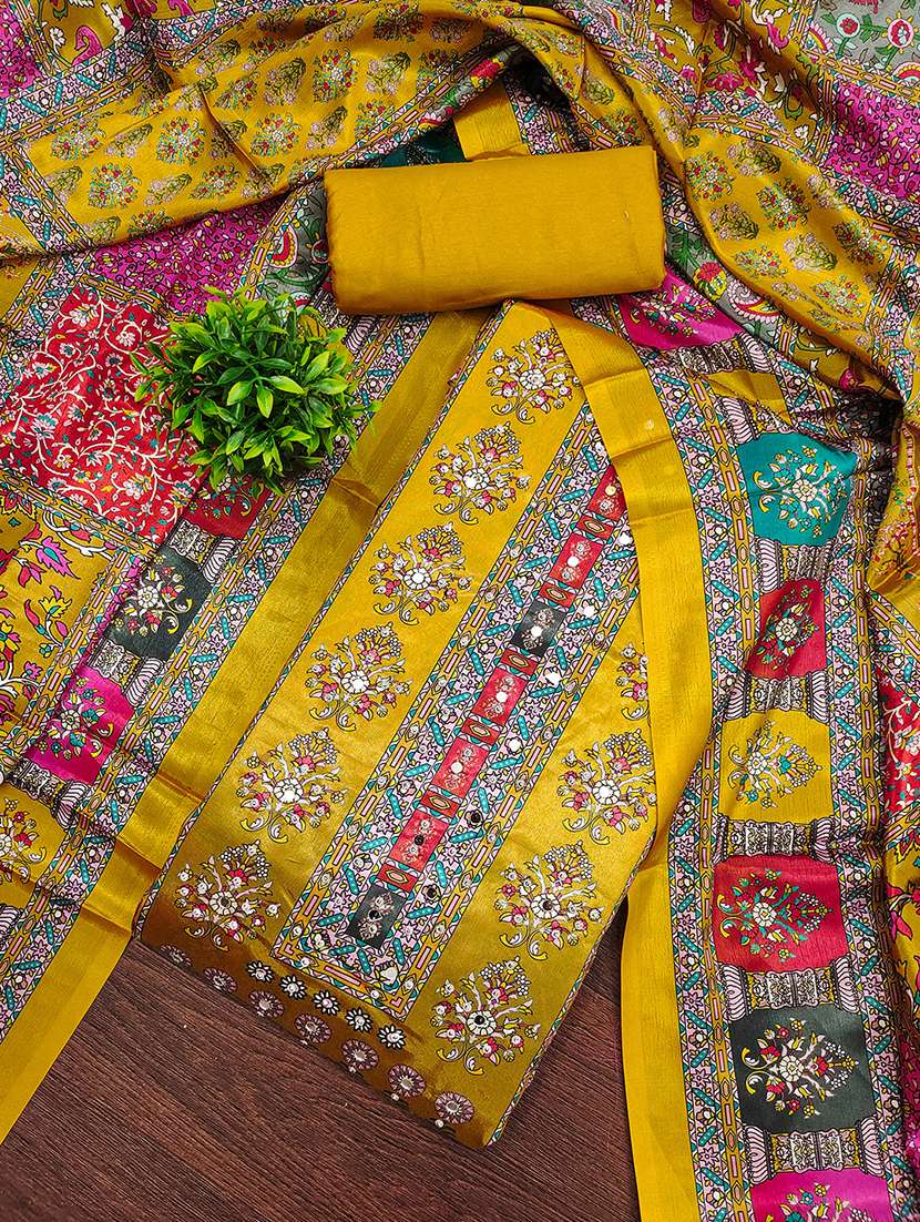 women printed mirror work unstitched suit set - 22009205 -  Standard Image - 1