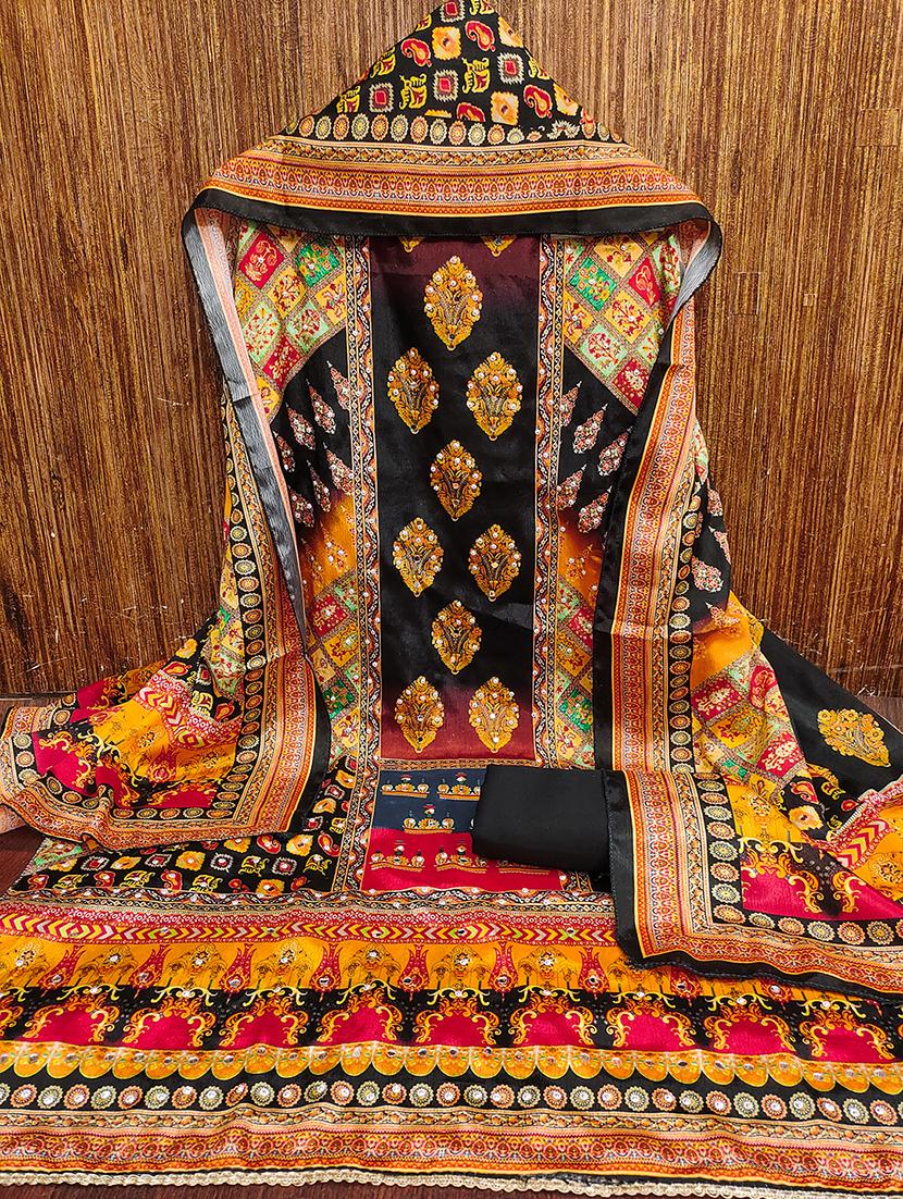women printed mirror work unstitched suit set - 22009206 - Standard Image - 1