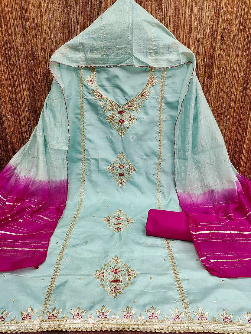 women solid with work embroidered unstitched suit set - 22009211 -  Standard Image - 1