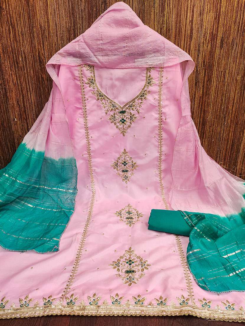 women solid with work embroidered unstitched suit set - 22009213 -  Standard Image - 1