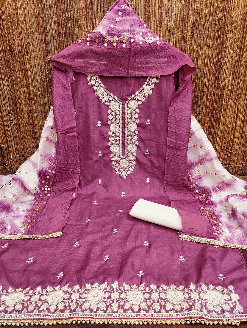 women solid with work embroidered unstitched suit set - 22009220 -  Standard Image - 1