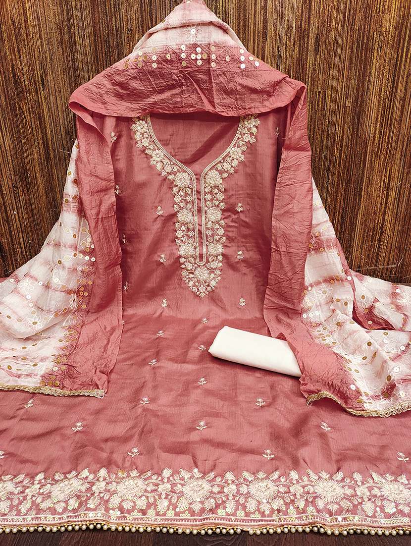 women solid with work embroidered unstitched suit set - 22009221 -  Standard Image - 1