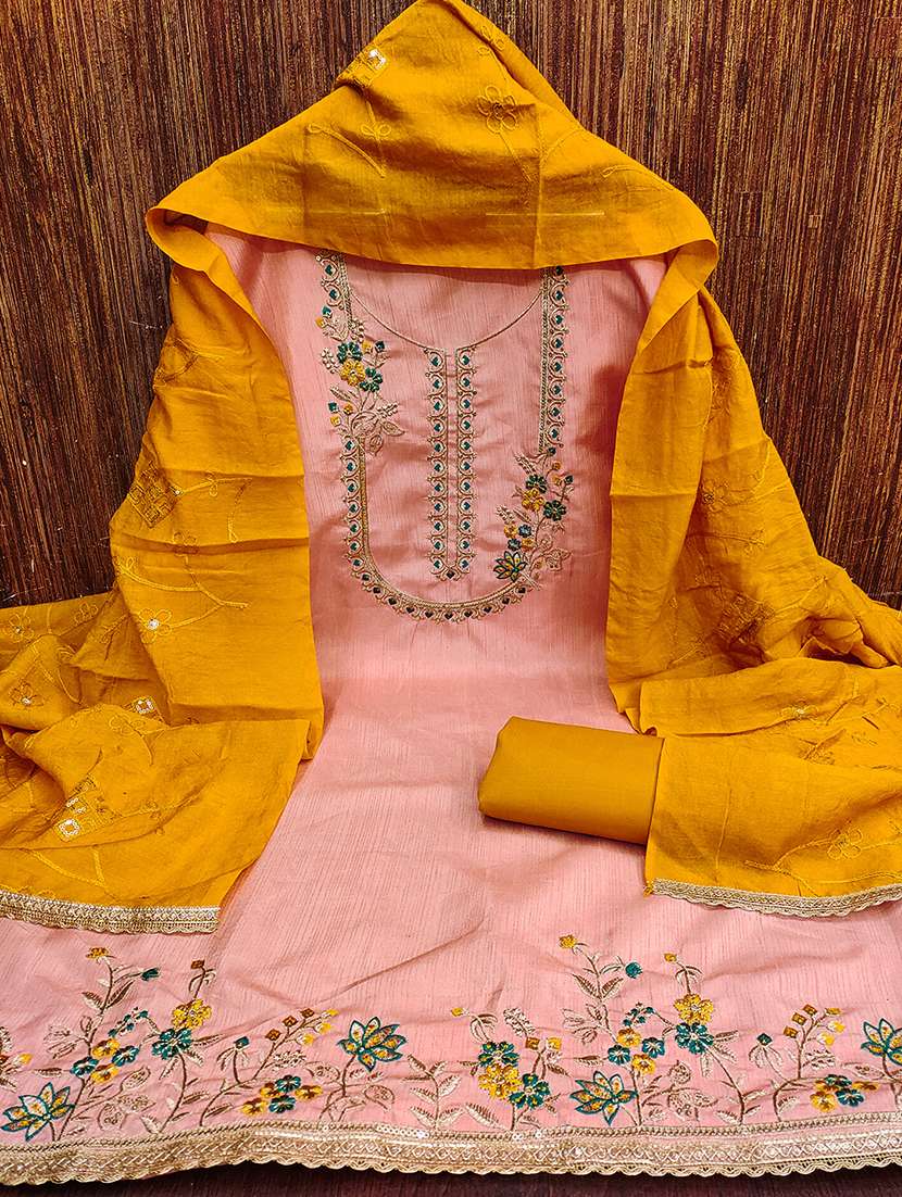 women solid with work embroidered unstitched suit set - 22009223 -  Standard Image - 1