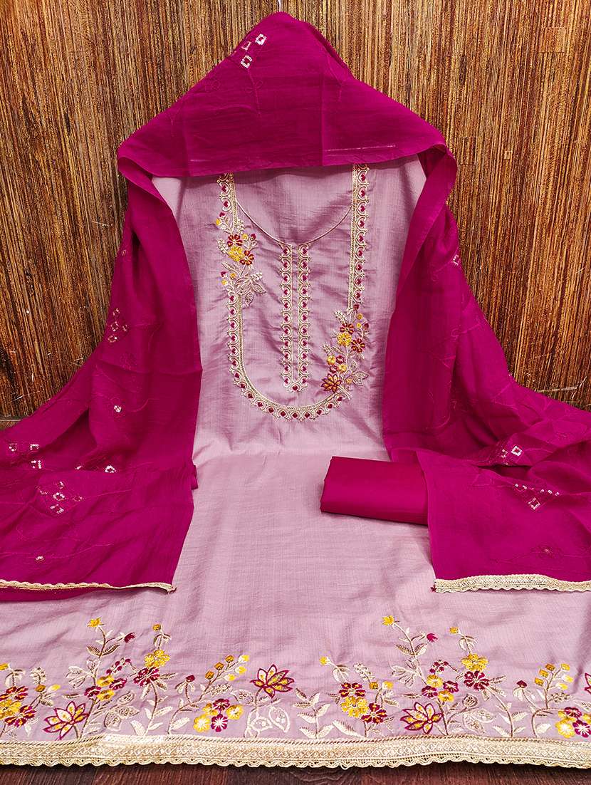 women solid with work embroidered unstitched suit set - 22009224 -  Standard Image - 1