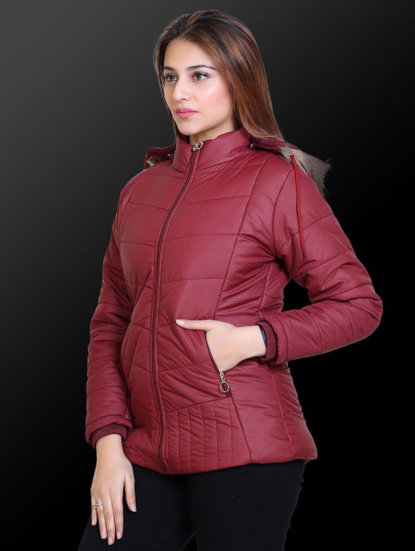 women solid long sleeve hooded quilted jacket - 22009229 - Standard Image - 1