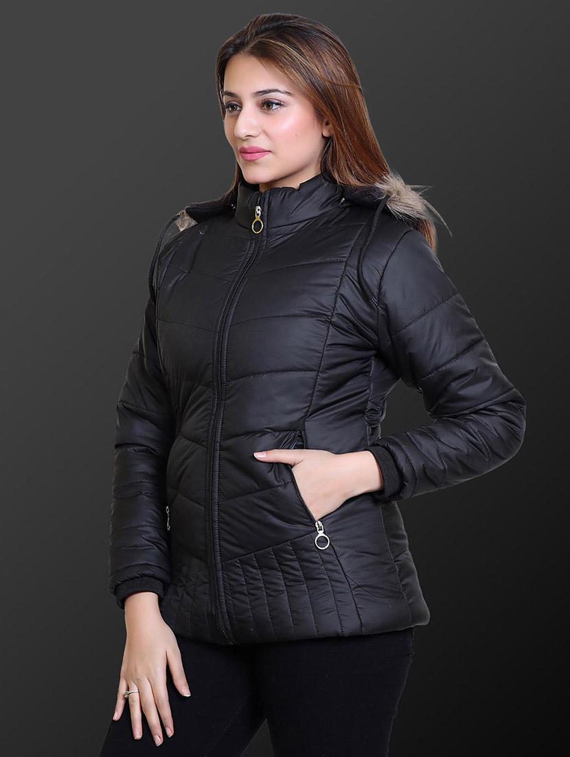 women solid long sleeve hooded quilted jacket - 22009232 - Standard Image - 1