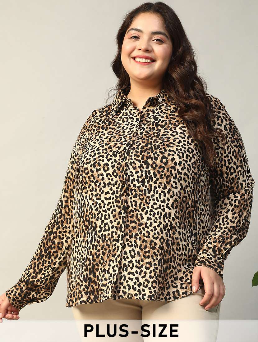 women plus size animal print short sleeve shirt