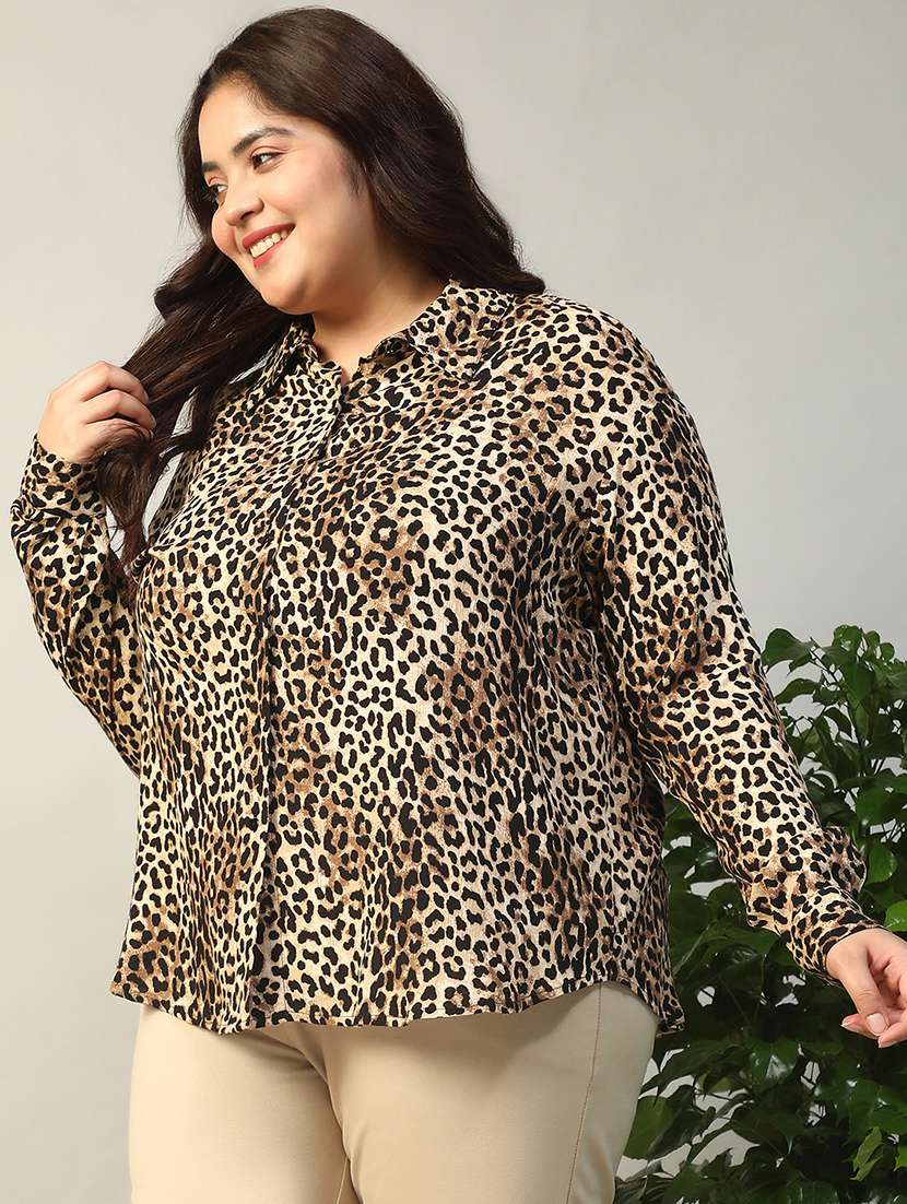 women plus size animal print short sleeve shirt - 22009244 - Standard Image - 1