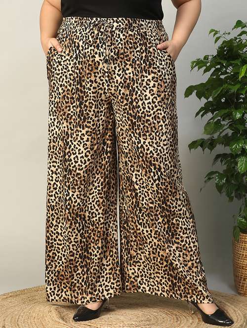 women plus size animal print mid rise wide leg trouser - 22009245 -  Standard Image - 0