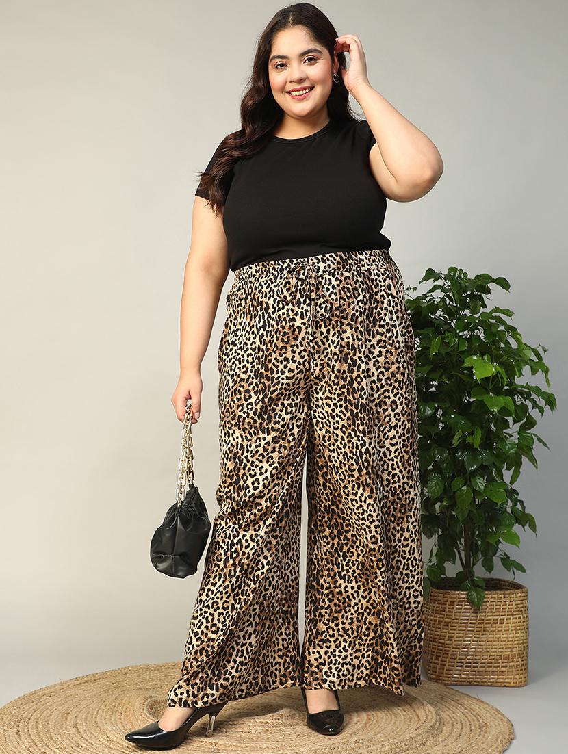 women plus size animal print mid rise wide leg trouser - 22009245 - Standard Image - 4