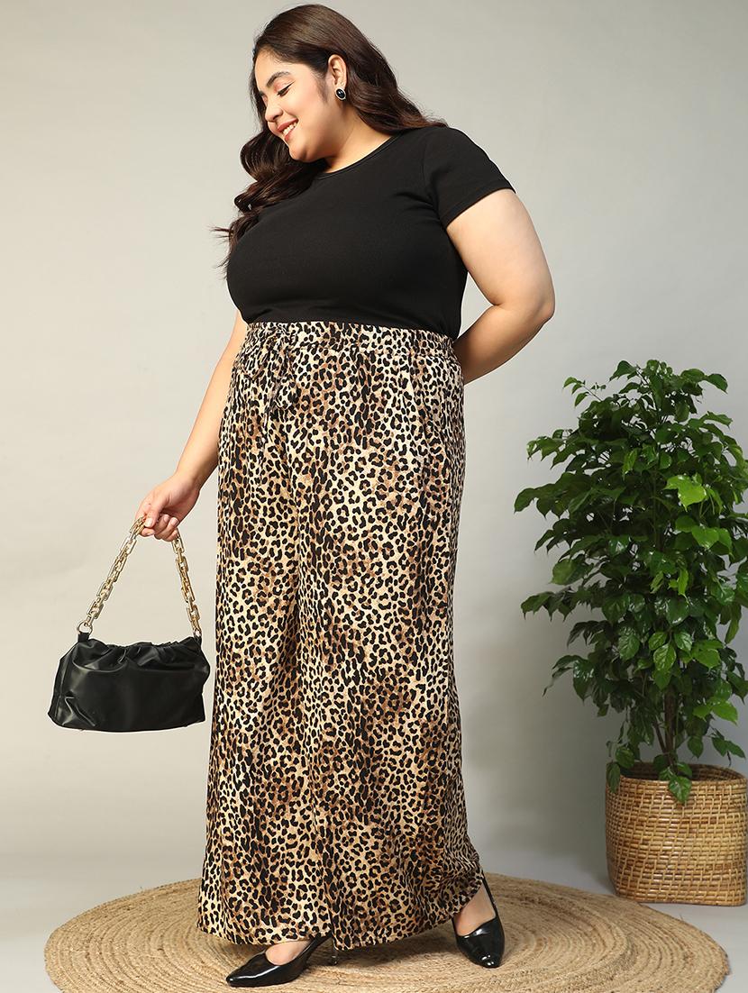 women plus size animal print mid rise wide leg trouser - 22009245 - Standard Image - 6