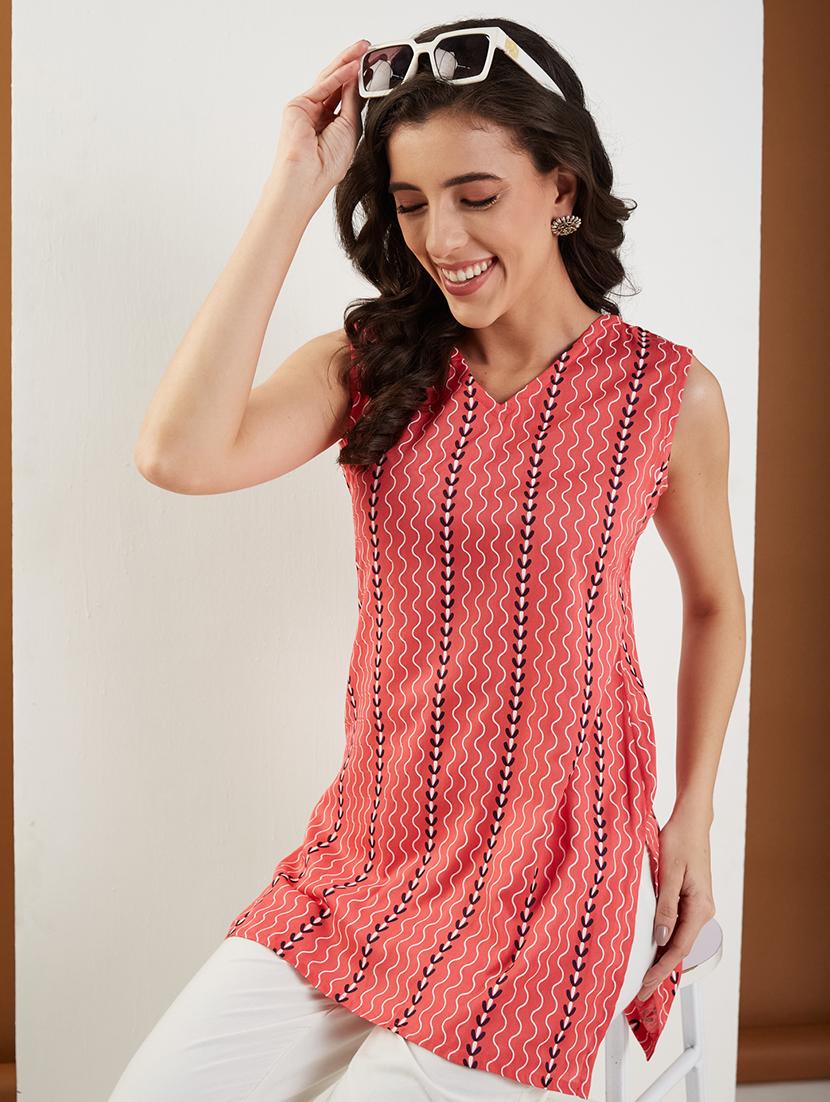 women printed sleeveless straight kurti - 22009248 - Zoom Image - 0