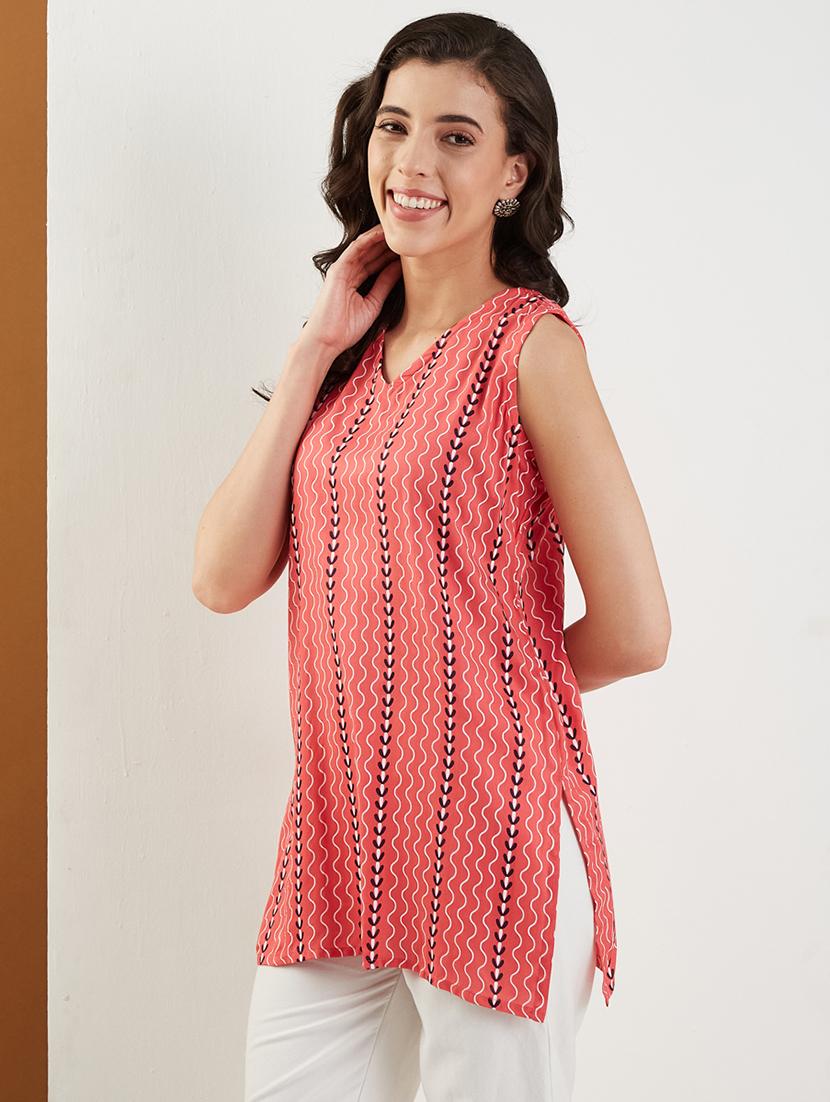 women printed sleeveless straight kurti - 22009248 - Standard Image - 1