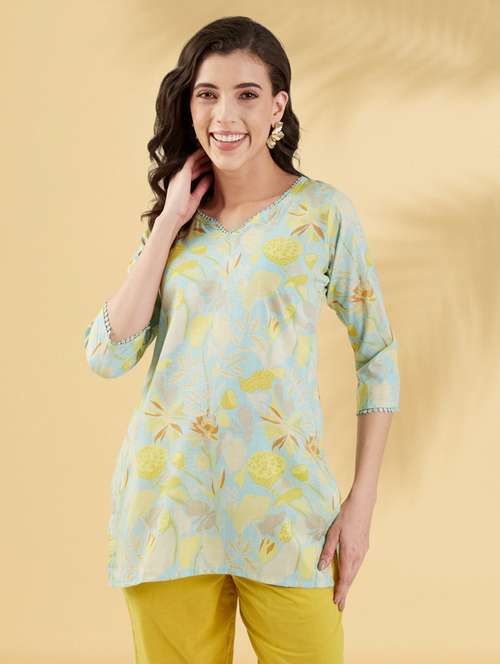 women printed three quarter sleeve straight kurti - 22009249 -  Standard Image - 0