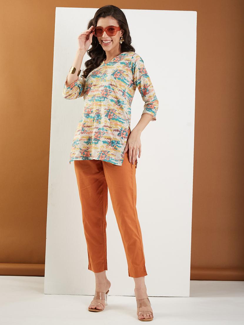 women printed three quarter sleeve straight kurti - 22009250 -  Standard Image - 1