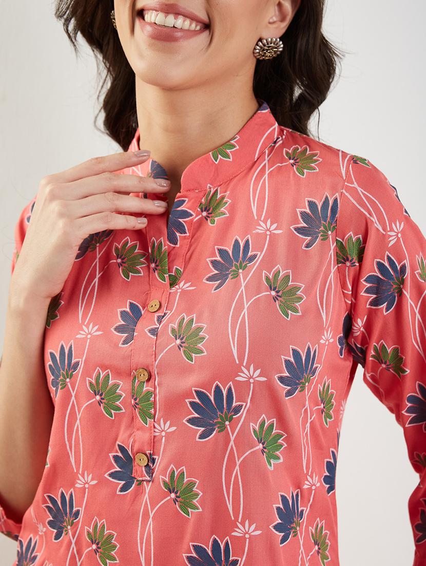 women floral printed three quarter sleeve straight kurti - 22009251 - Standard Image - 1