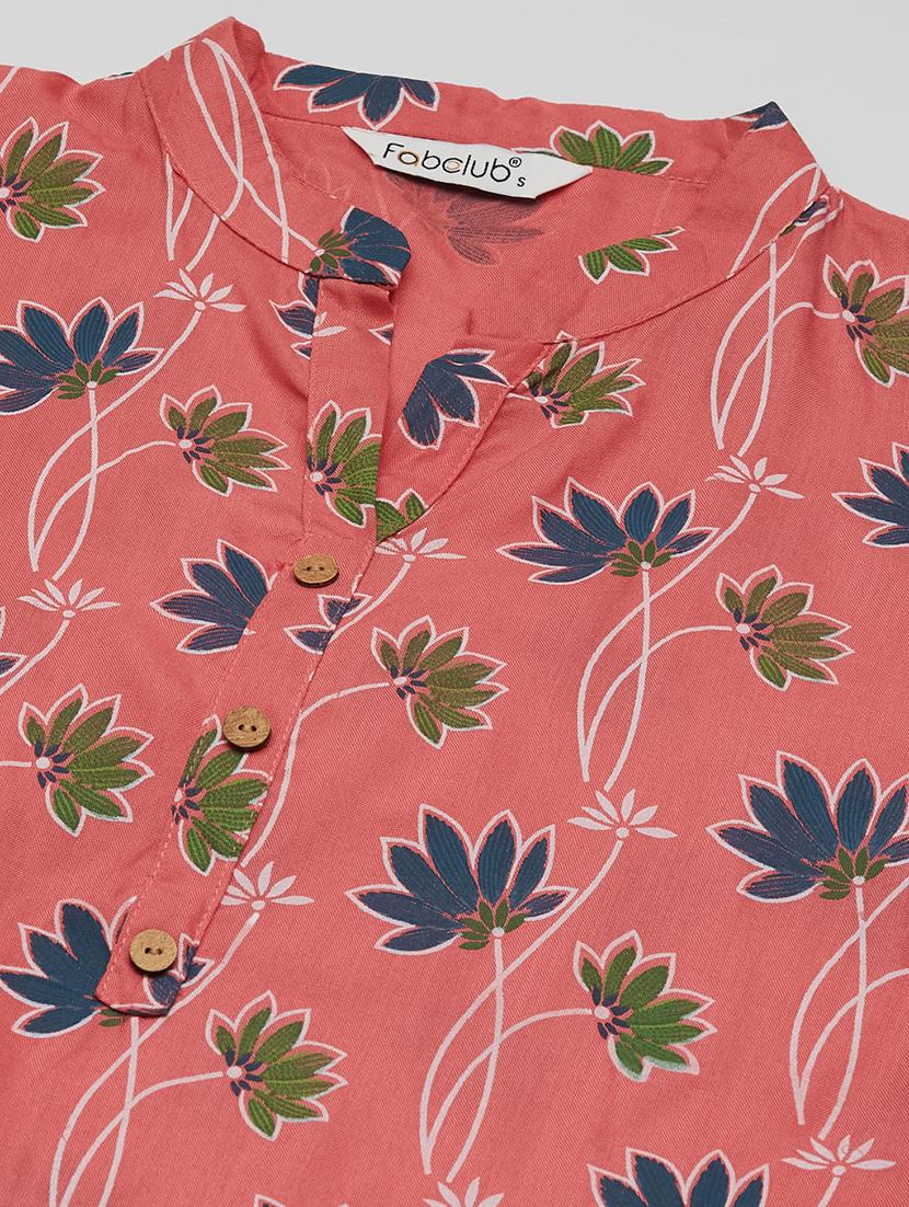 women floral printed three quarter sleeve straight kurti - 22009251 - Standard Image - 4