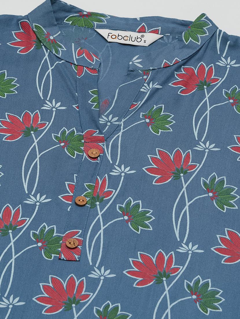 women floral printed three quarter sleeve straight kurti - 22009252 - Standard Image - 4