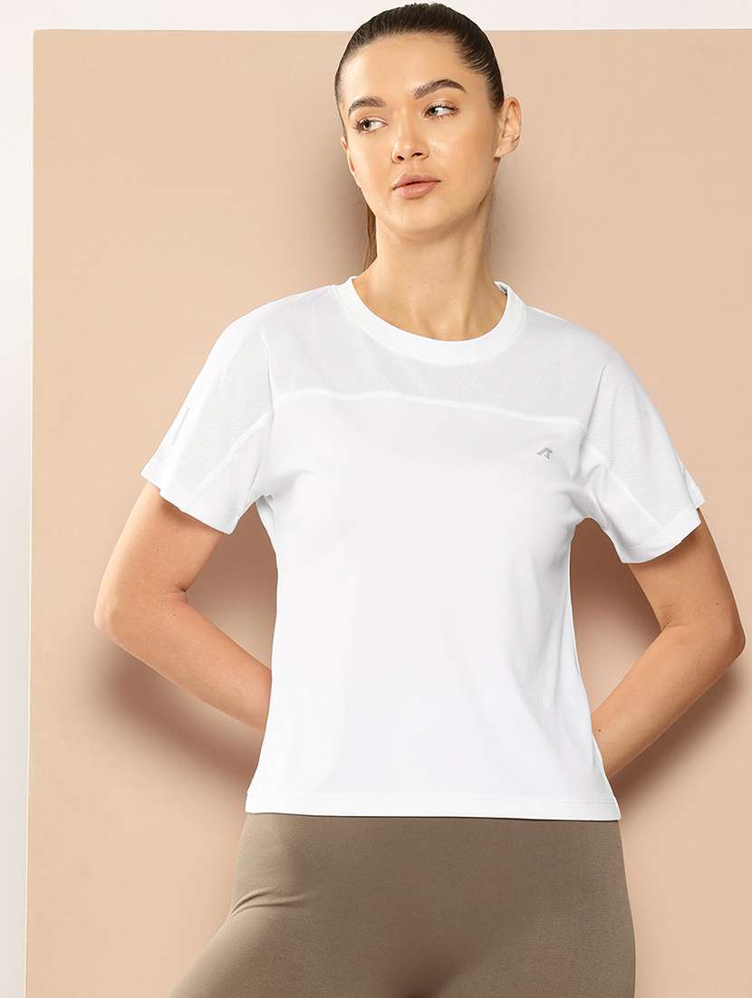 women solid short sleeve dry fit t-shirt