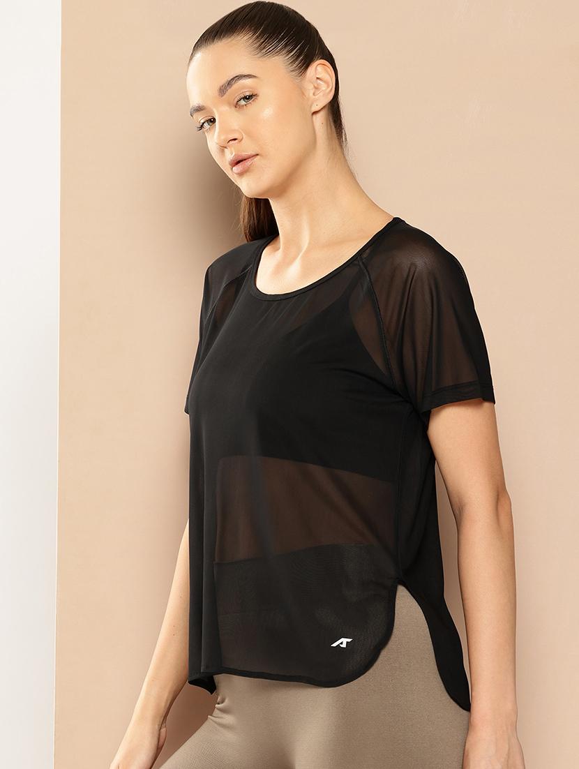women solid short sleeve dry fit t-shirt - 22009287 - Standard Image - 1