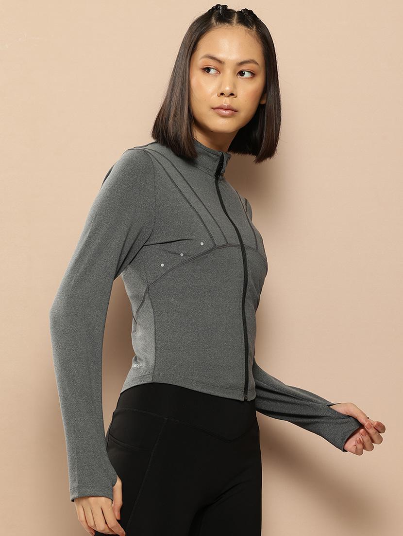 women solid long sleeve active wear jacket - 22009354 -  Standard Image - 1