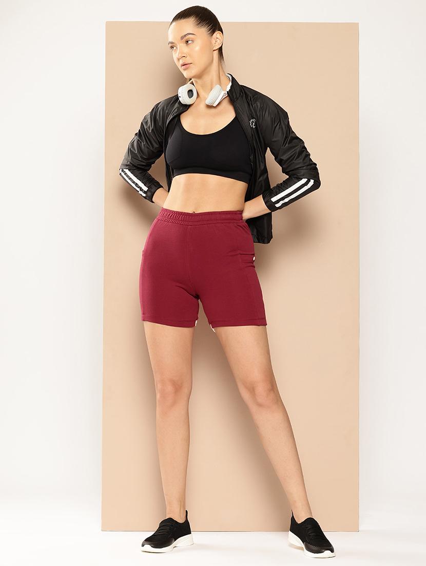 women solid mid rise sports shorts - 22009401 - Standard Image - 1
