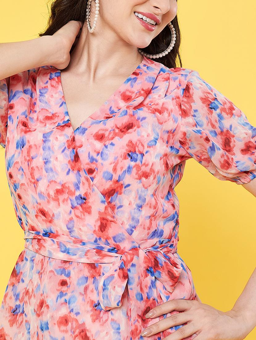women printed puff sleeve regular fit wrap top - 22009403 - Standard Image - 4