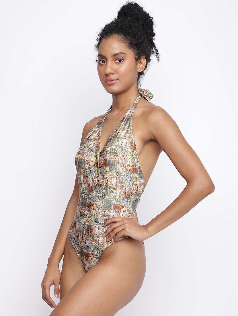 women printed halter neck sleeveless monokini - 22009425 -  Standard Image - 1