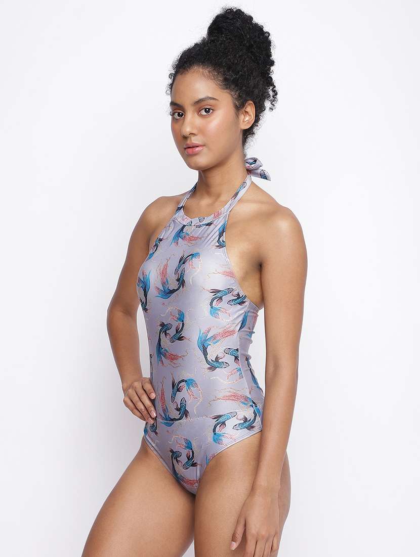 women printed halter neck sleeveless monokini - 22009426 -  Standard Image - 1