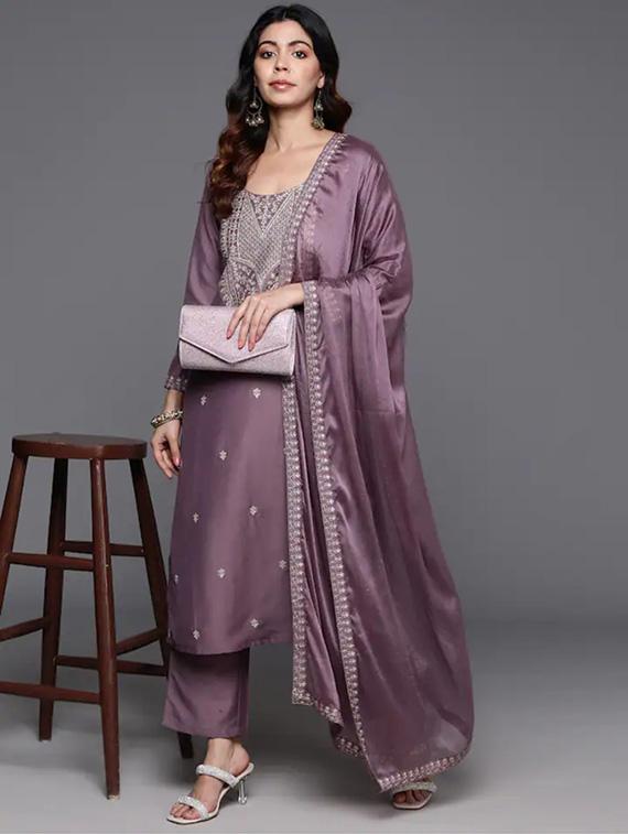 women embroidered three quarter sleeve kurta pant with dupatta set - 22009441 - Standard Image - 1