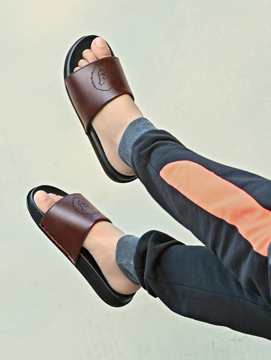 men brown slip on slider - 22009447 -  Standard Image - 1