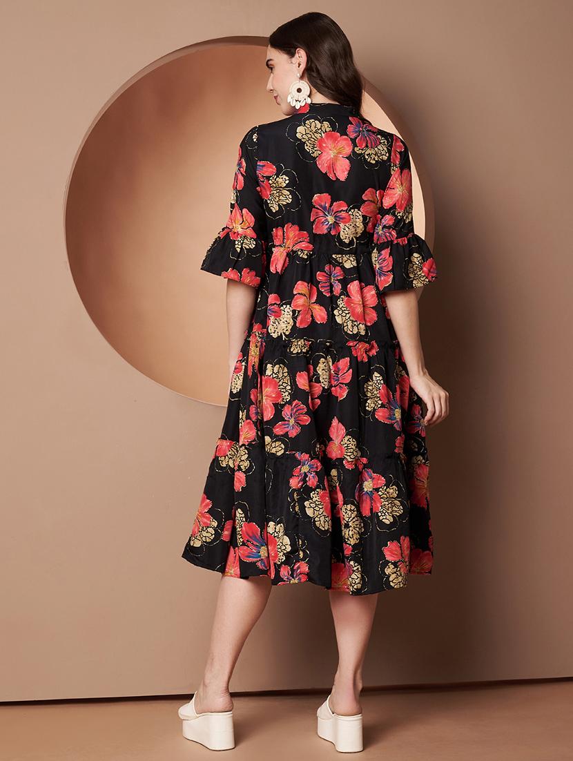 women floral print three quarter sleeve tiered dress - 22009503 - Standard Image - 4