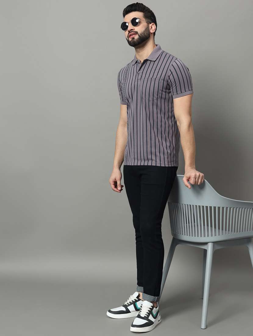 men striped short sleeve regular fit polo t-shirt - 22009524 - Standard Image - 4